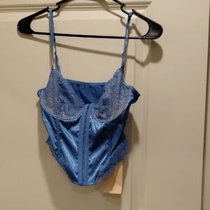 SHEIN Blue Lace Satin Bustier